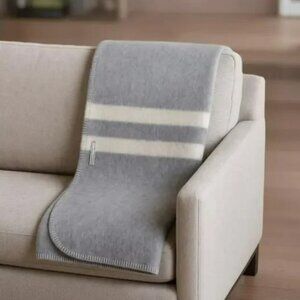 NEW $575 Alicia Adams Alpaca Field Throw Blanket Grey Cream Peru Fair Trade